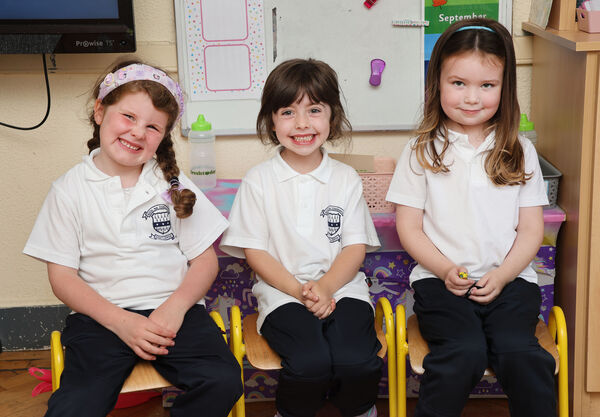 Olivia, Leila and Sofia, who started school at Presentation Primary School. Photo: Joe Evans Olivia, Leila and Sofia, who started school at Presentation Primary School. Photo: Joe Evans