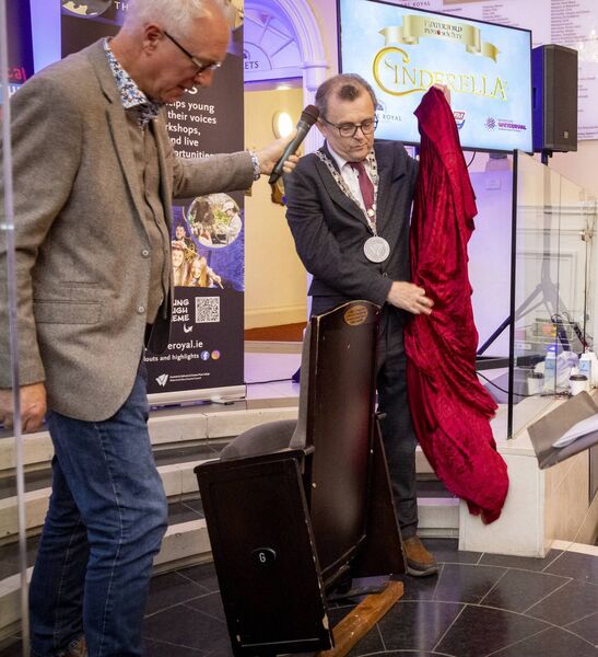 Mayor of Waterford City &amp; County Cllr Seamus Ryan unveiled the seat dedicated to the late Denny Corcoran. Photo: Joe Evans