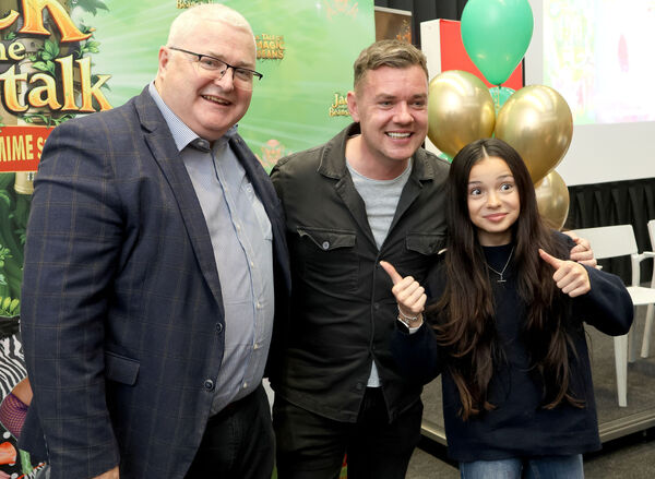  Jim Darcy, Danny O'Carroll and Rachel Darcy, at SETU Arena for the launch of Jack and the Beanstalk. Photo: Joe Evans