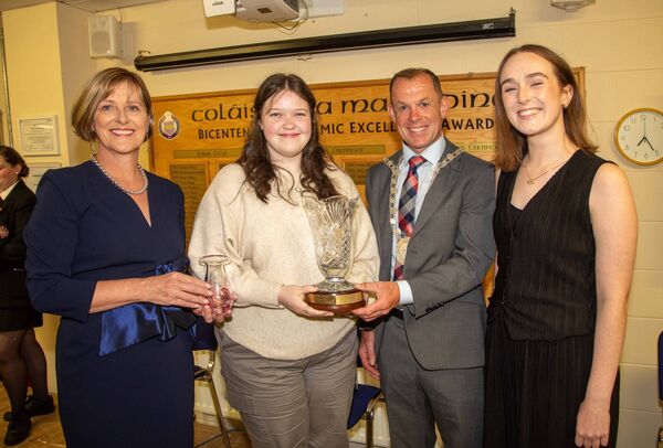 Senior History Award: From left, Sally Ronayne (Principal), Ruby Walsh, Cllr Frank Quinlan, Deputy Mayor and Aisling Deegan (History teacher). Photo: John Power
