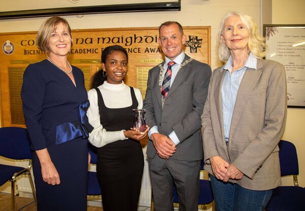 Senior French Award: From left, Sally Ronayne (Principal), Angie Goma, Cllr Frank Quinlan, Deputy Mayor and Mary McInerney (French teacher). Photo: John Power