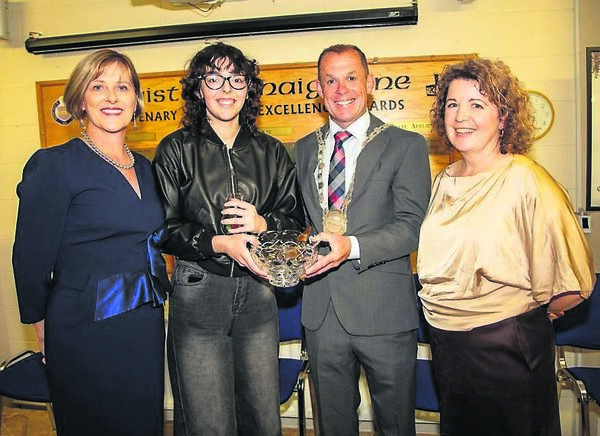 Senior Biology Award. From Left to Right: Sally Ronayne (Principal), Leona Perovic, winner, Cllr Frank Quinlan, Deputy Mayor and Trish Byrne (Biology teacher). Photo: John Power
