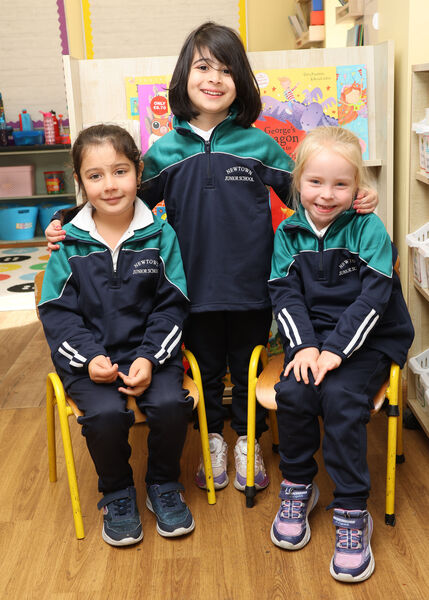 Maryam, Sarah and Anna, who started school at Newtown Junior School. Photo: Joe Evans Maryam, Sarah and Anna, who started school at Newtown Junior School. Photo: Joe Evans