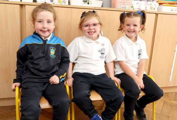 Arianna, Emma and Amelia, who started school at the Presentation Primary School. Photo: Joe Evans Arianna, Emma and Amelia, who started school at the Presentation Primary School. Photo: Joe Evans