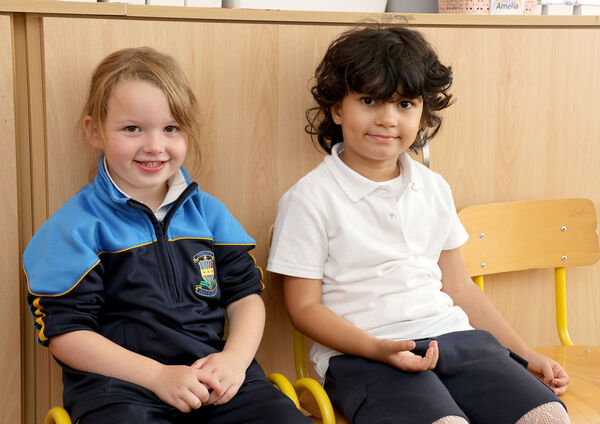 Harper and Sana, who started school at the Presentation Primary School. Photo: Joe Evans Harper and Sana, who started school at the Presentation Primary School. Photo: Joe Evans