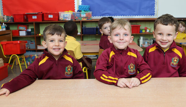 Gideon, Jamie and Kaillum, who started school at St. Stephen's De La Salle. Photo: Joe Evans Gideon, Jamie and Kaillum, who started school at St. Stephen's De La Salle. Photo: Joe Evans