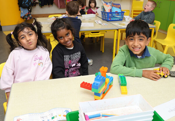  Manyam, Rishika and Jayden, who started school at Waterford Educate Together. Photo: Joe Evans