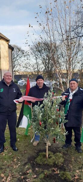 John Hearne, Pat Fitzgerald and Billy Smith. The three Waterford men who were on the flotilla to Gaza in 2011 pictured planting an olive tree for Palestine.