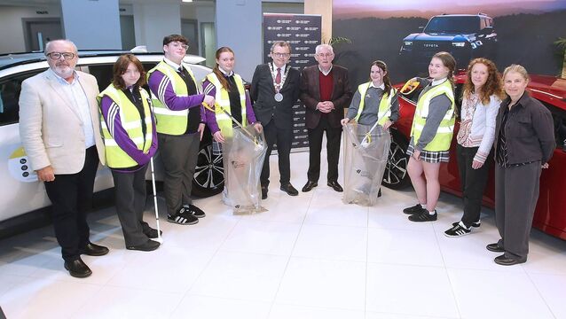 Pictured at the launch of the 2025 Schools Litter Challenge at Tom Murphy Car Sales Toyota with the Mayor of Waterford City and County, Cllr. Seamus Ryan, were Transition Year students from Waterpark College; Niamh Barry, Thomas Darcy-Burke, Holly O'Callaghan, Chloe Caulfield and Gracemarie Conway; Tom Murphy Chair, TMCS; Gerald Hurley, CEO Waterford Chamber; Ella Ryan Environmental Awareness Officer, Waterford City and County Council and Waterpark College teacher, Deirdre Cahill. Photo: Noel Browne <p>Pictured at the launch of the 2025 Schools Litter Challenge at Tom Murphy Car Sales Toyota with the Mayor of Waterford City and County, Cllr. Seamus Ryan, were Transition Year students from Waterpark College; Niamh Barry, Thomas Darcy-Burke, Holly O'Callaghan, Chloe Caulfield and Gracemarie Conway; Tom Murphy Chair, TMCS; Gerald Hurley, CEO Waterford Chamber; Ella Ryan Environmental Awareness Officer, Waterford City and County Council and Waterpark College teacher, Deirdre Cahill. Photo: Noel Browne </p>