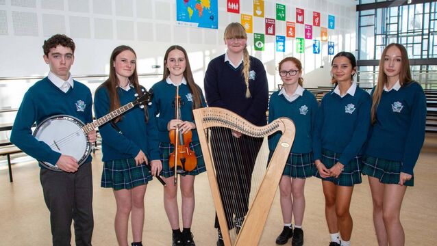 <p>A group of Ardscoil na Mara traditional musicians who performed for the American visitors. Photo: John Power</p>