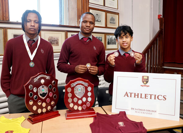 Simphiwe, Adrian and Thrixtian, Athletics Club, at De La Salle College Open Night. Photo: Joe Evans Simphiwe, Adrian and Thrixtian, Athletics Club, at De La Salle College Open Night. Photo: Joe Evans