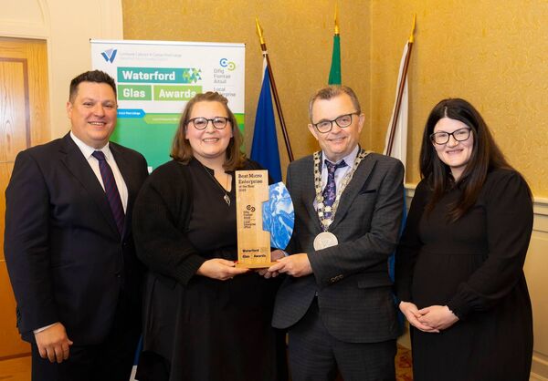 Pictured are Gareth Evans, Head of Enterprise at the Local Enterprise Office Waterford, Claudia O’Neill owner of Blossom and Berry, Cllr. Seamus Ryan, Waterford City and County Mayor and Jamie Whitty, Local Enterprise Office Waterford. Photograph: Patrick Browne 