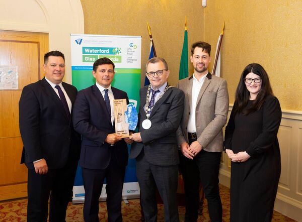 Pictured are Gareth Evans, Head of Enterprise at the Local Enterprise Office Waterford, David Burke, The Hat Maker, Cllr. Seamus Ryan, Waterford City and County Mayor, Jakub Majewski, General Manager of the Hat Maker and Jamie Whitty, Local Enterprise Office Waterford . Photograph: Patrick Browne 