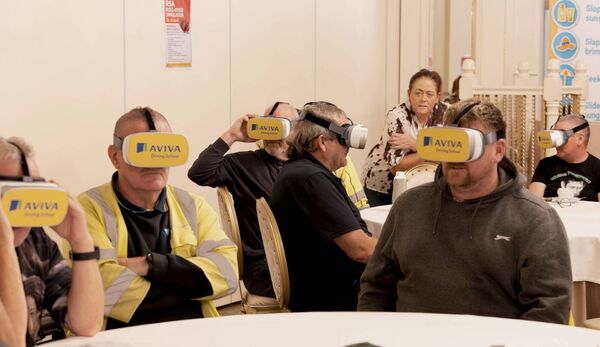 Jemma Jacob, WCCC’s Road Safety Officer overseeing a group using the Aviva virtual reality headsets – a live crash experience