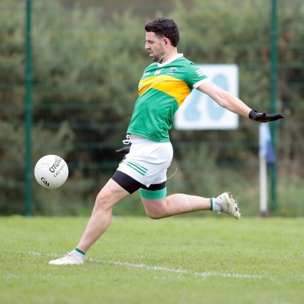 JJ Hutchinson points a free during the Senior Football Championship Quarter-Final between Roanmore his own Gaultier. All Photos: Eddie Dee JJ Hutchinson points a free during the Senior Football Championship Quarter-Final between Roanmore his own Gaultier. All Photos: Eddie Dee