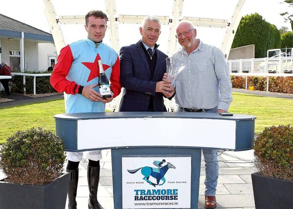 Winner of the Ardmore Handicap Hurdle was Francis Casey trained Rock Ya Boy Ya, ridden by Alix Balfe, pictured receiving their prize from Owen Byrne, Manager Tramore Racecourse. Winner of the Ardmore Handicap Hurdle was Francis Casey trained Rock Ya Boy Ya, ridden by Alix Balfe, pictured receiving their prize from Owen Byrne, Manager Tramore Racecourse.