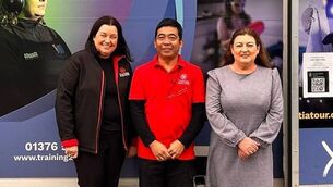 <p>Dovida Waterford staff members Louise, Arlan, and Lorraine at the Virtual Dementia Tour in Waterford.</p>