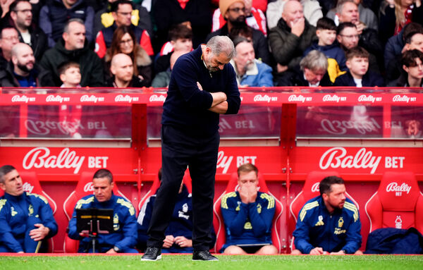 Nottingham Forest head coach Ange Postecoglou during the Premier League match against Chelsea before being sacked after only 39 days and eight matches in charge.