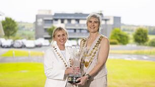 <p>Pictured are Oren Byrne, President, Dungarvan and West Waterford Chamber and Eadaoin Carrick, Deputy President, Waterford Chamber. Photograph: Patrick Browne</p>