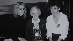 <p>Katherine Kehoe (centre) the oldest female performer in Hoffmans Singing Pubs was giving a special award by Norris Bar back in 1990 also included are Ann Brazil and Ger Marsh.</p>