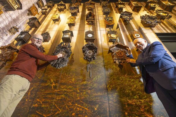 Pictured at the museum preparing for the clock change are co-curator Colman Curran and museum benefactor David Boles - Photo Patrick Browne. Pictured at the museum preparing for the clock change are co-curator Colman Curran and museum benefactor David Boles - Photo Patrick Browne.