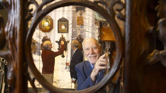 <p>Pictured at the museum preparing for the clock change are museum benefactor David Boles with co-curator Colman Curran and Project Manager Eamonn McEneaney. Photo Patrick Browne.</p>