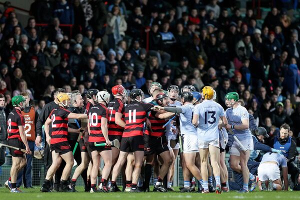 Tempers flare between the two teams in their last meeting at the TUS Gaelic Grounds. Tempers flare between the two teams in their last meeting at the TUS Gaelic Grounds.