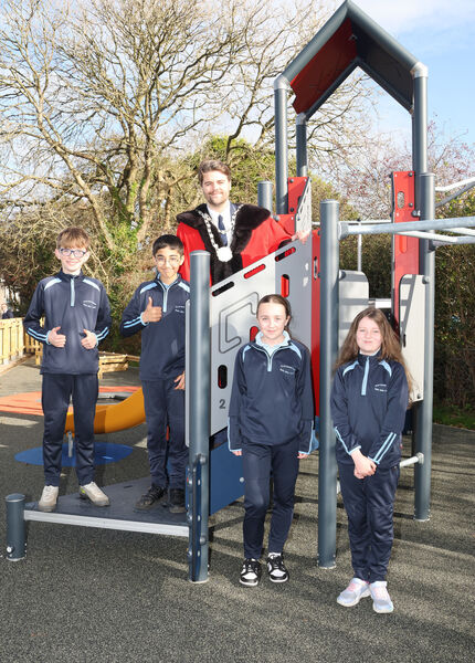 Metropolitan Mayor of Waterford Cllr. Adam Wyse, annul school visits, on his visit to St. Mary's Ballygunner he open the new playground and is pictured here with 6th class pupils, Bobby, Awad, Natalie and Rose. Photo: Joe Evans  Metropolitan Mayor of Waterford Cllr. Adam Wyse, annul school visits, on his visit to St. Mary's Ballygunner he open the new playground and is pictured here with 6th class pupils, Bobby, Awad, Natalie and Rose. Photo: Joe Evans