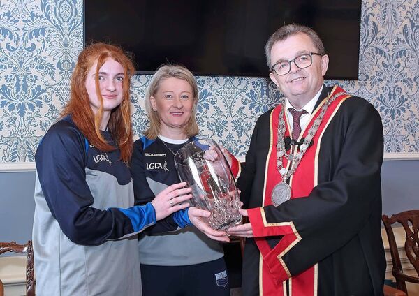 The Waterford Minor Ladies football manager, Fiona Laffan and vice-captain Deirdre Roche  presented with an engraved piece of Waterford Crystal by the Mayor of Waterford City & County, Cllr. Seamus Ryan. Photo: Noel Browne The Waterford Minor Ladies football manager, Fiona Laffan and vice-captain Deirdre Roche  presented with an engraved piece of Waterford Crystal by the Mayor of Waterford City & County, Cllr. Seamus Ryan. Photo: Noel Browne