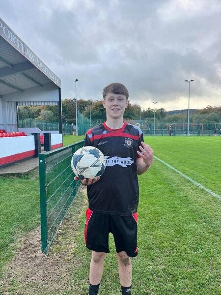 Harry Carroll after his recent hat-trick for Portlaw Utd FC's, U16s