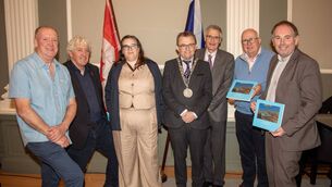 <p>Attending were Mayor Seamus Ryan, L to R Paddy Dwan, Niall Wall, Joanne Rothwell, Dr. Eugene Broderick, Cllr, Pat Nugent, Kieran Cronin, SETU. Photo: John Power</p>