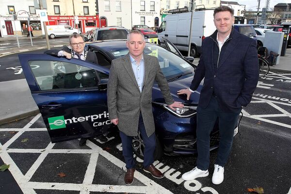 Mayor of Waterford City &amp; County, Cllr. Seamus Ryan with Gary Killeen, Mobility Consultant, Enterprise Car Club and Mike Baker, Sales Director, Enterprise Car Club.