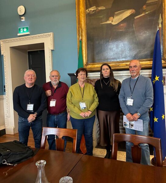 John Tebay, Eddie Lacey, Anne Hammond, Social Democrats TD Sinead Gibney and Walter Croke in Leinster House John Tebay, Eddie Lacey, Anne Hammond, Social Democrats TD Sinead Gibney and Walter Croke in Leinster House