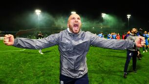 <p>Waterford interim head coach Matt Lawlor celebrates after ensuring the club will play in the SSE Airtricity League Premier Division next season Photo: ©INPHO/Ryan Byrne</p>
