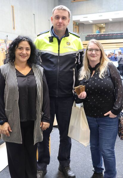 Elena Serrano, Inspector Shay Keevans and Pat McBride, at SETU Arena for Pathways to Nature, Youth Participation Conference. Photo: Joe Evans