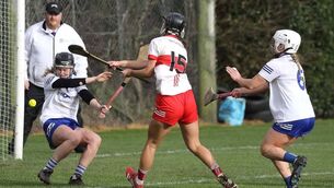 <p>De La Salle's Maggie Gostl scores her second goal of the afternoon. Photos: Noel Browne</p>