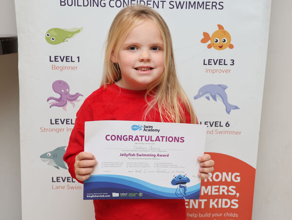  Sadhbh, who received her Level 2 swimming certificate at Kingfisher.