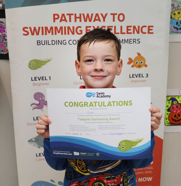  Cian, who received his Level 1 swimming certificate at Kingfisher.