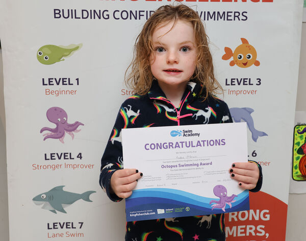  Aidha, who received his Level 4 swimming certificate at Kingfisher.