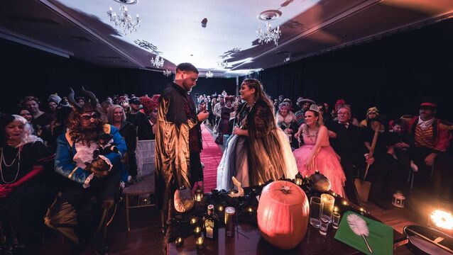 <p>Guests fully embraced the Halloween themed wedding. Photo: Colin Shanahan</p>