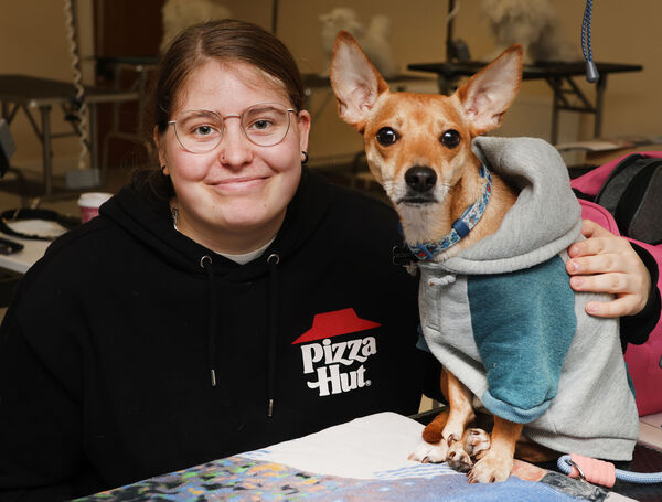 Gabriele Tereraite with Stitch in the Dog Grooming class at WCFE. Gabriele Tereraite with Stitch in the Dog Grooming class at WCFE.