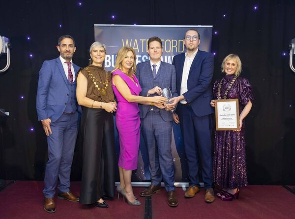 Tommie Ryan, Waterford Chamber Skillnet, presents Regina Mangan and John Darcy of Liberty Blue Estate Agents, with the Business of the Year Award (up to 20 employees). Also included are Sean Drohan WLR, Éadaoin Carrick, Waterford Chamber President and Oren Byrne, Dungarvan & West Chamber President. Photo: Patrick Browne Tommie Ryan, Waterford Chamber Skillnet, presents Regina Mangan and John Darcy of Liberty Blue Estate Agents, with the Business of the Year Award (up to 20 employees). Also included are Sean Drohan WLR, Éadaoin Carrick, Waterford Chamber President and Oren Byrne, Dungarvan & West Chamber President. Photo: Patrick Browne