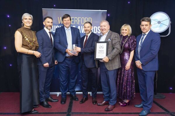 Paul Nolan, Dawn Meats presenting Jason, Jim and Ken McGrath of Ashleigh Farms, with the Excellence in Innovation Award. Also included are Neil Gough, Éadaoin Carrick, Waterford Chamber President and Oren Byrne, Dungarvan & West Chamber President. Photo: Patrick Browne Paul Nolan, Dawn Meats presenting Jason, Jim and Ken McGrath of Ashleigh Farms, with the Excellence in Innovation Award. Also included are Neil Gough, Éadaoin Carrick, Waterford Chamber President and Oren Byrne, Dungarvan & West Chamber President. Photo: Patrick Browne