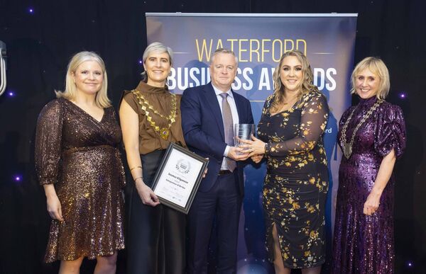 Seamus Kilgannon, WorkLab, was announced as Entrepreneur of the Year at the Waterford Business Awards, pictured with Mary O’Neill, WLR, Éadaoin Carrick, Waterford Chamber President; Oren Byrne, Dungarvan & West Chamber President and sponsor Suzanne Parker, Parker Law. Photo: Patrick Browne Seamus Kilgannon, WorkLab, was announced as Entrepreneur of the Year at the Waterford Business Awards, pictured with Mary O’Neill, WLR, Éadaoin Carrick, Waterford Chamber President; Oren Byrne, Dungarvan & West Chamber President and sponsor Suzanne Parker, Parker Law. Photo: Patrick Browne