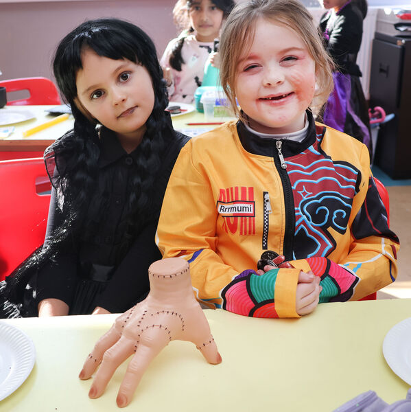 Alicia and Erin, dressed up for St. Ursula's mid-term Halloween Party. Alicia and Erin, dressed up for St. Ursula's mid-term Halloween Party.