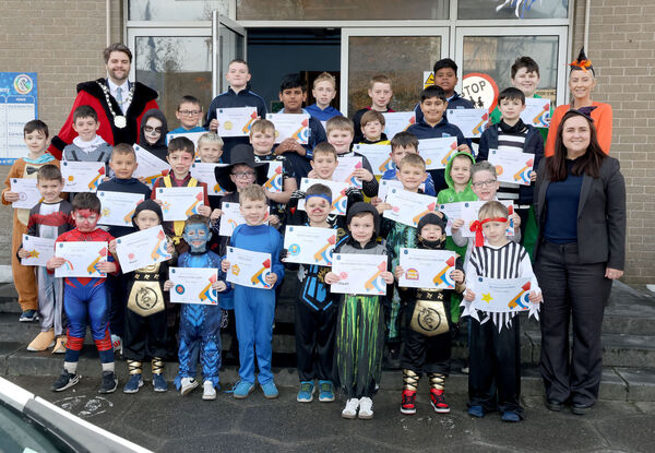  Metropolitan Mayor of Waterford Cllr. Adam Wyse presented school awards to the pupils at Mount Sion Primary School; also included is Principal Ms. Burke.