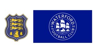<p>Waterford FC's old crest (left) compared to the rebrand (right) designed by graphic designer Christopher Payne.</p>