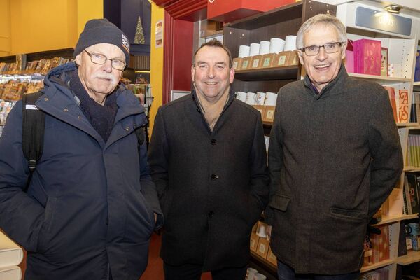 David Carroll, Brendan Dunne and Eugene Broderick, at the Book Centre for the launch of Festive Star and Colourful Memories of Waterford. Photo: Joe Evans David Carroll, Brendan Dunne and Eugene Broderick, at the Book Centre for the launch of Festive Star and Colourful Memories of Waterford. Photo: Joe Evans
