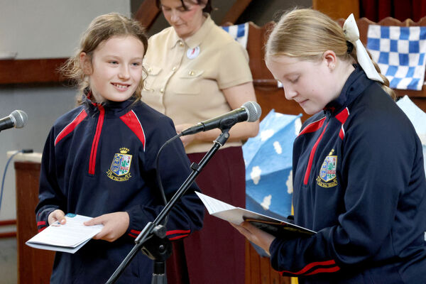  Sophia and Soiria, pupils from St. Ursula's, at Mount Sion Hall for the launch of Fighting Words Waterford, Story Makers volume 1.