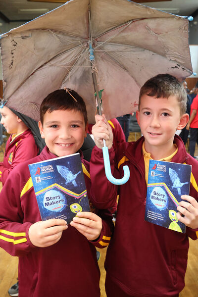  Darius and Jackson, pupils from St. Stephen's De La Salle, at Mount Sion Hall for the launch of Fighting Words Waterford, Story Makers.